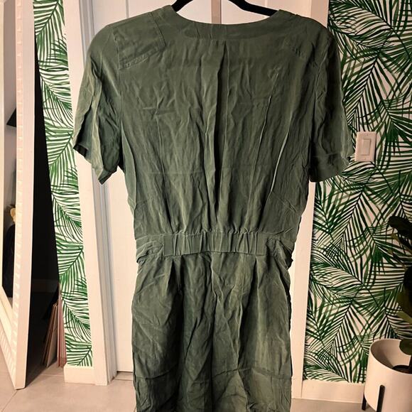Equipment Femme Olive Green 100% Silk Shirt Mini Dress Sz M - Picture 3 of 12